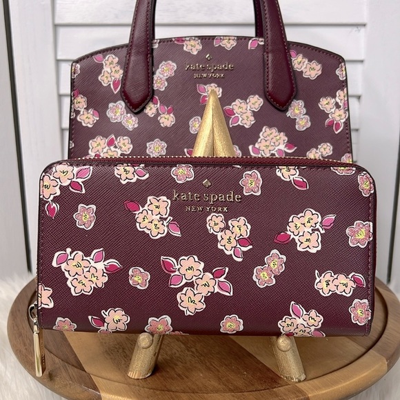 KATE SPADE l Tinsel Wallet Limited Edition Zip Around Floral Glitter Deep Berry - Picture 3 of 11